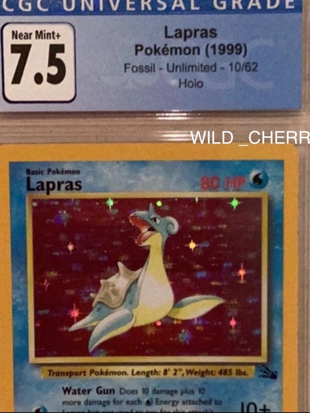 Pokemon Lapras 1999 Fossil 10/62 Holo CGC 7.5 TCG #10 Unlimited - Picture 2 of 5